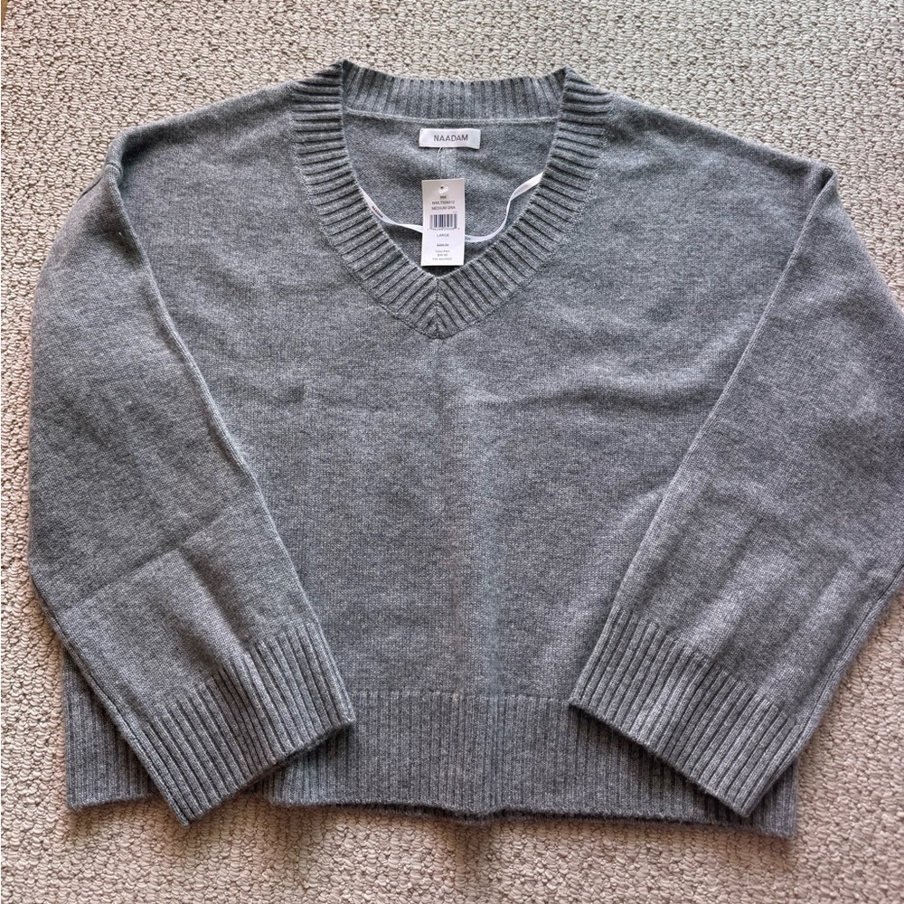 NAADAM Heather Gray V-Neck Sweater